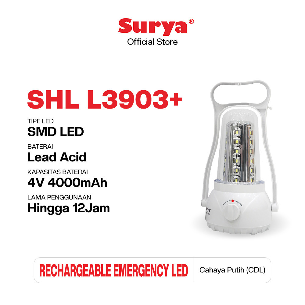 Surya Lampu Senter SHL L3903+ Lampu Emergency LED Rechargeable
