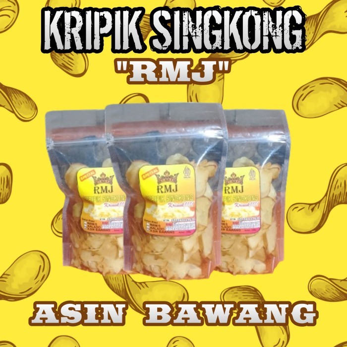 

Makanan ringan/Camilan/Snack Keripik singkong RMJ Spesial rasa ASIN GURIH BAWANG BTK