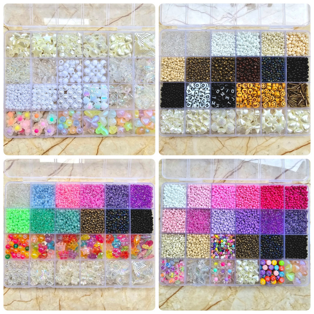 Manik Manik Pasir 1 Box - Manik2 Mote Payet Pasir Paket DIY (BONUS Tali Elastis + Tali Giok 3 Meter 