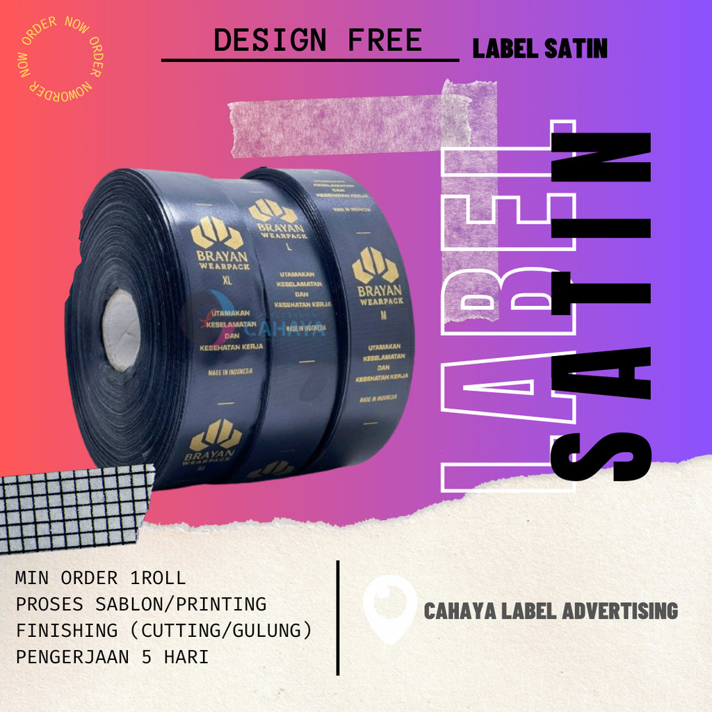

Label baju satin Hitam Sablon Premium Label Baju Label Clothing