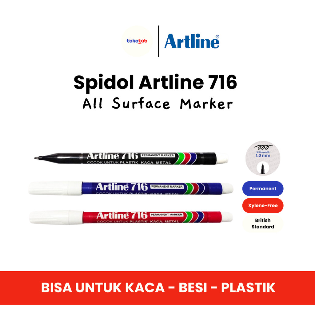 

Tokotab - ARTLINE Spidol Permanent Semua Permukaan All Surface Marker Spidol Serbaguna Sketch Marker EK-716