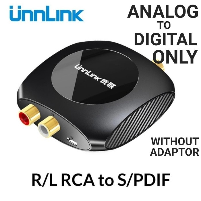 UNNLINK Analog to Digital Audio Converter ADC 96KHz RCA to Optic & Kbl - ADC ONLY