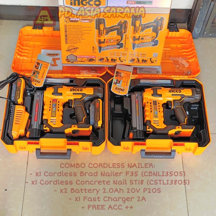 

COMBO Cordless Concrete Brad Nailer Hekter 20V Paku Tembok INGCO COSLI240301 P20S