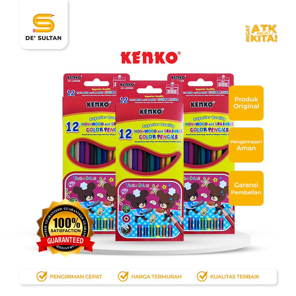 

KENKO 12 PENSIL WARNA/ NON WOOD ERASABLE COLOR PENCIL CP-12FNWE (1SET)