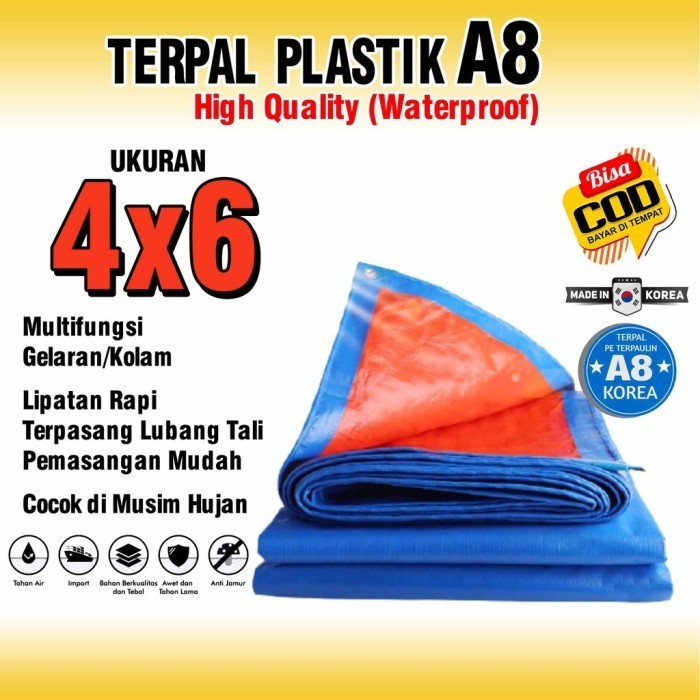 Terpal Ukuran 4x6 meter Lembaran Ketebalan A8 Berkualitas, Terpaulin