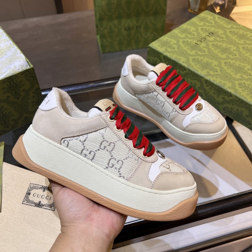 Gucci Low cut Platform Shoes Skate Shoes Casual Sneakers For Men Women Beige
