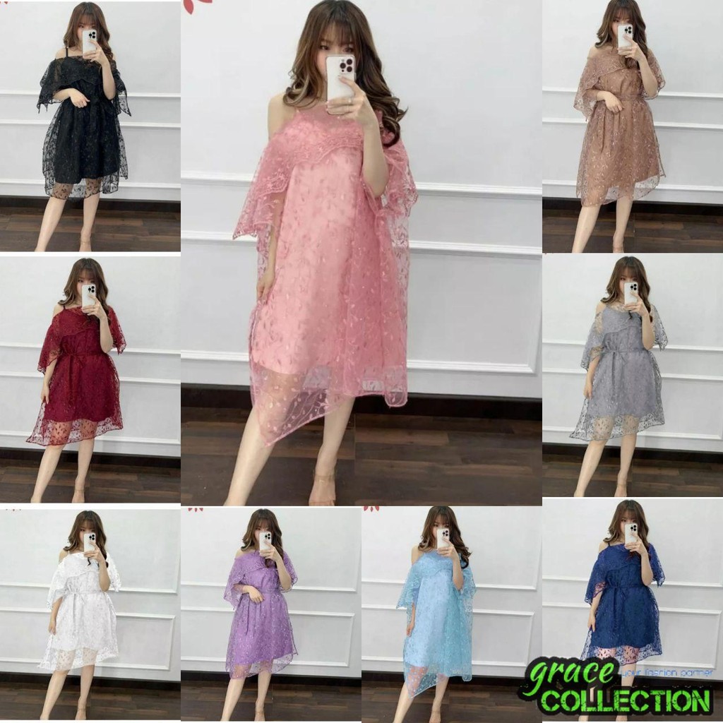 Grac3coll PARTY DRESS DEWASA & ANAK REMAJA MORIA 2IN1 SIZE M (10-15TAHUN) - XXL / DRESS NATAL / DRES