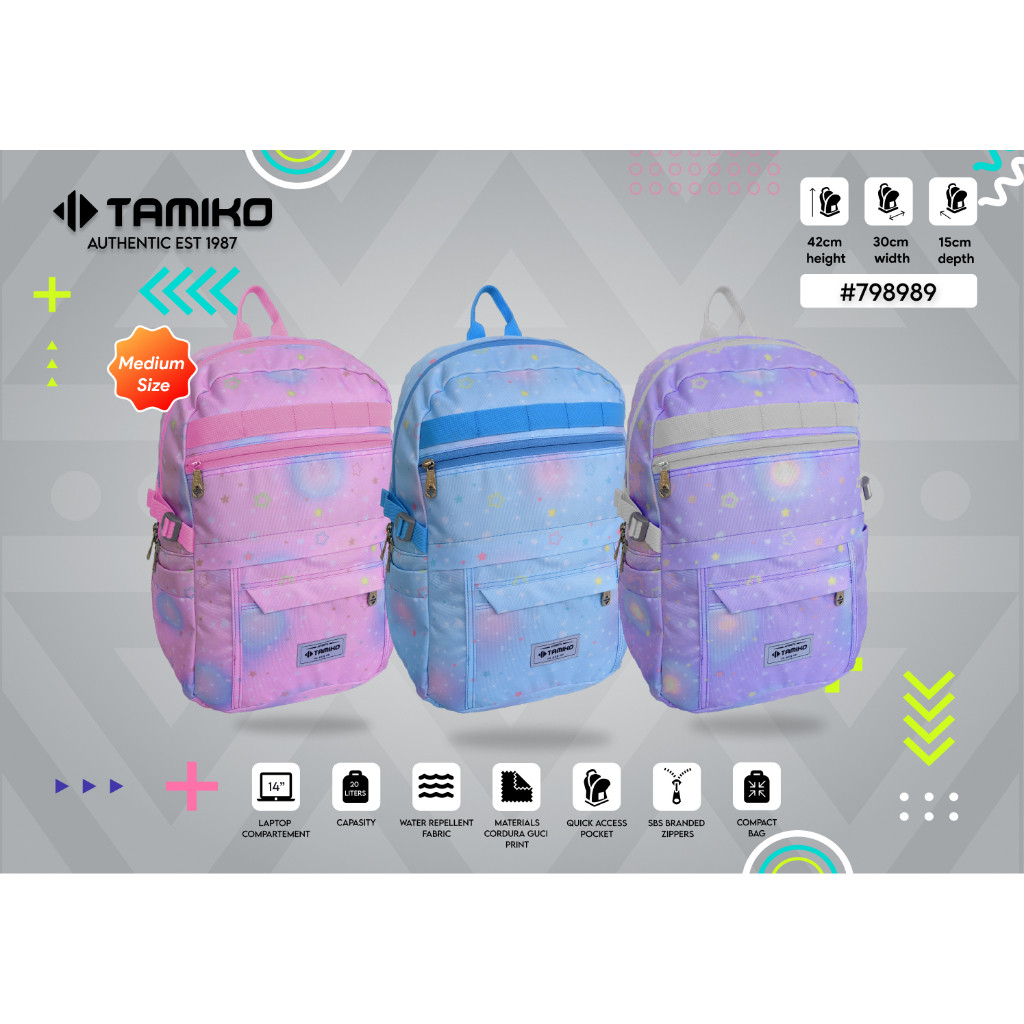 TAMIKO 798989 Backpack Laptop Tas Cewek Warna Rainbow Cordura Premium