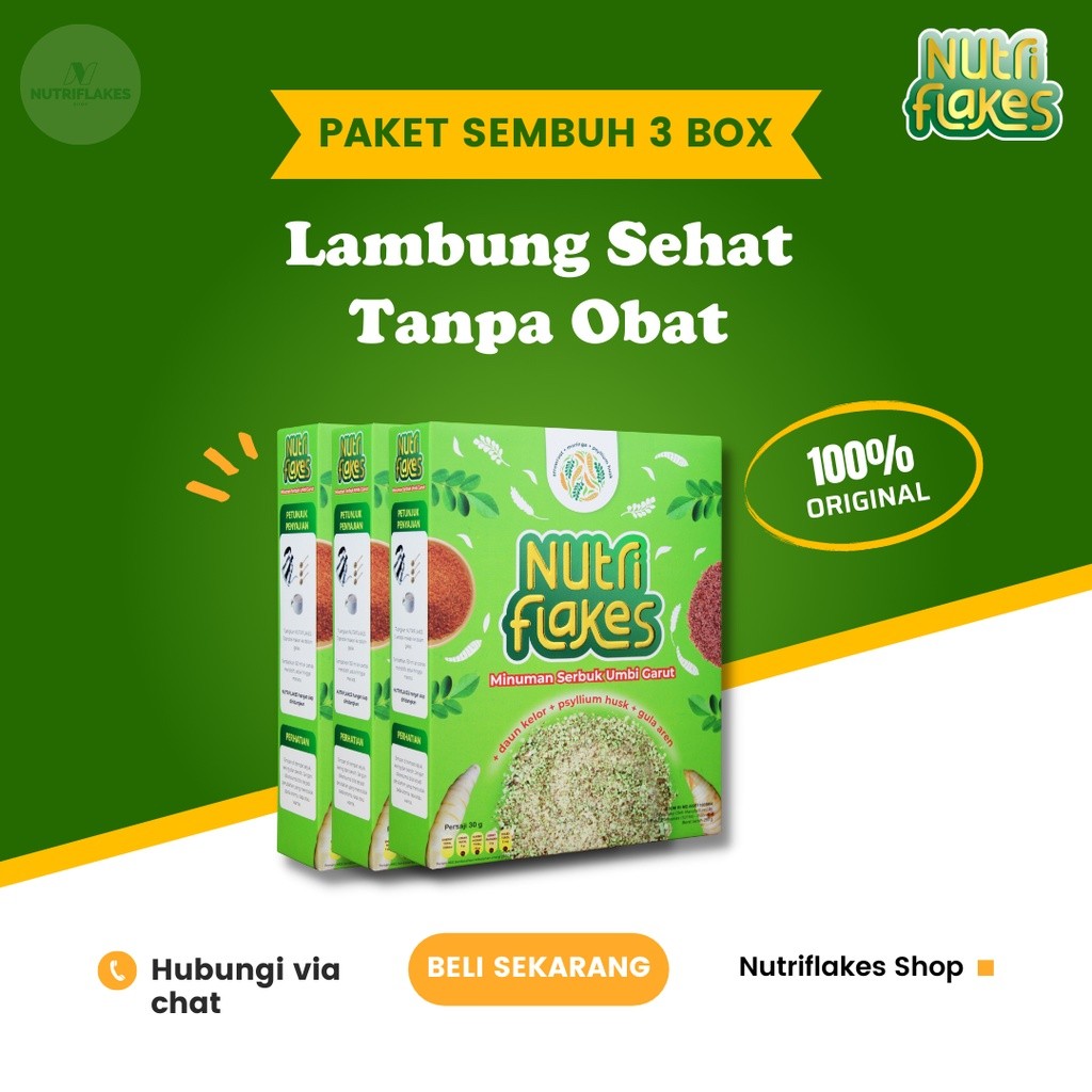 

PAKET 3 BOX NUTRIFLAKES UMBI GARUT DENGAN DAUN KELOR AMPUH ATASI ASAM LAMBUNG solusi asam lambung naik kambuh tinggi saat hamil SUDAH BPOM MUI AMAN HALAL ASLI ORIGINAL TERBAIK 100% TERLARIS BEST SELLER