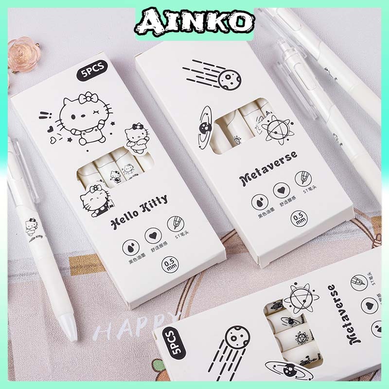 

【5Pcs】Kartun Lucu Pulpen Gel Pena Sanrio Cover White Mekanik Pen Gel Rectrable Pen Black 0.5mm Pulpen Minimalist