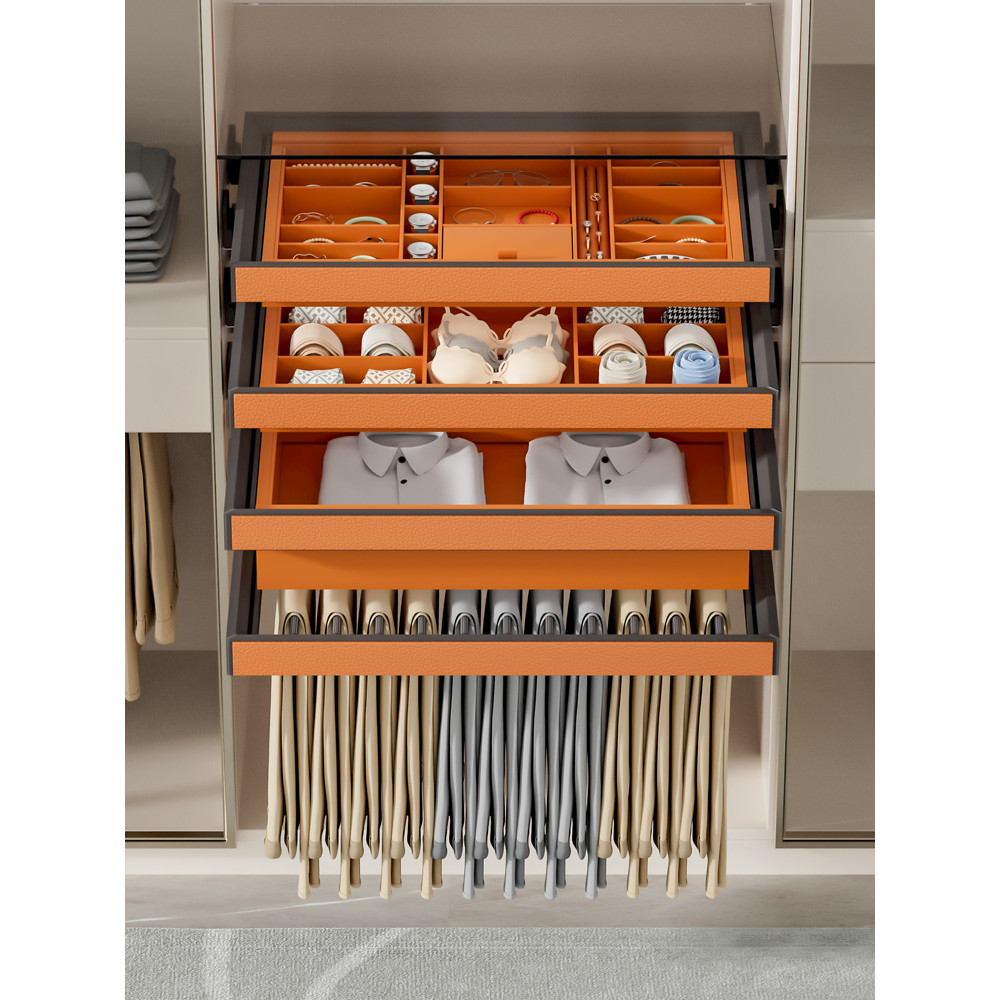 Pant Rack Wardrobe Built-in Jewelry Box Drawer Leather Household Push-Pull Stretch Pants Drawer Slid