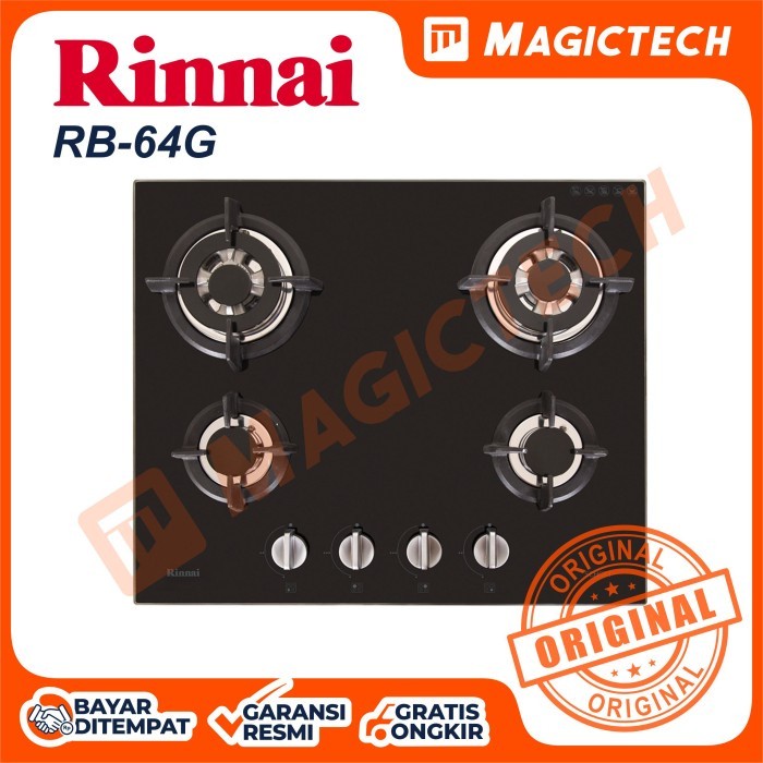 KOMPOR TANAM RINNAI 4 TUNGKU RB-64G - HITAM KACA