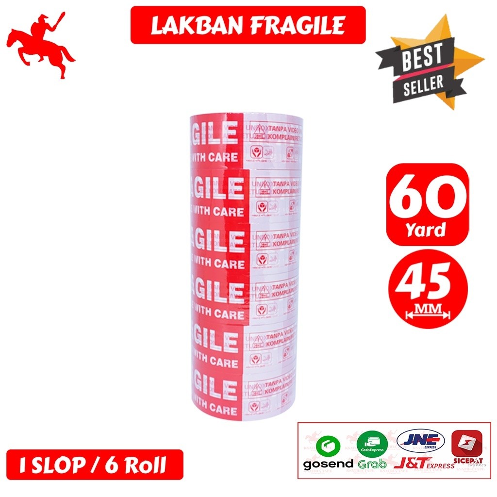 

Lakban OPP Tape / Lakban Fragile KSATRIA Tape 45mm x 60 Yard (1 Slop)