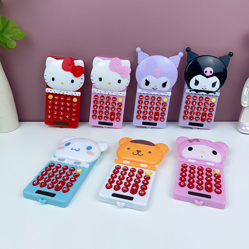 

Hello kitty Kawaii Sanrio New Cartoon Portable Computer Push Cover Palm Calculator Girl Cute Learning Electronic Computer Gifts