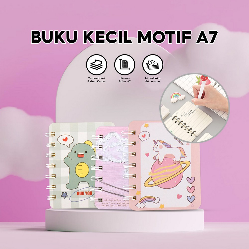 

Buku Catatan Kartun Memo Kecil A7 80 Lembar / Buku Kecil Notebook Ring Motif Notepad / Buku Mini Alat Tulis Portable Stockami A58
