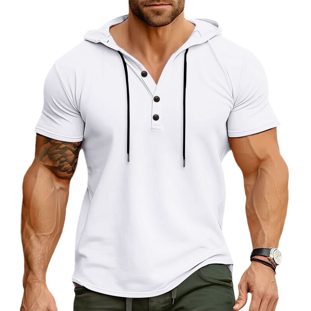 Men's sports fitness hooded short-sleeved T-shirt summer hooded blazer foreign trade American Henry 