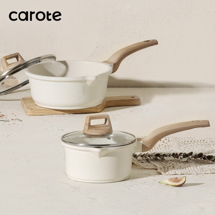 SF CAROTE Granite Putih Peralatan Dapur Anti Lengket Panci Susu set 4PCS Untuk semua Jenis Kompor