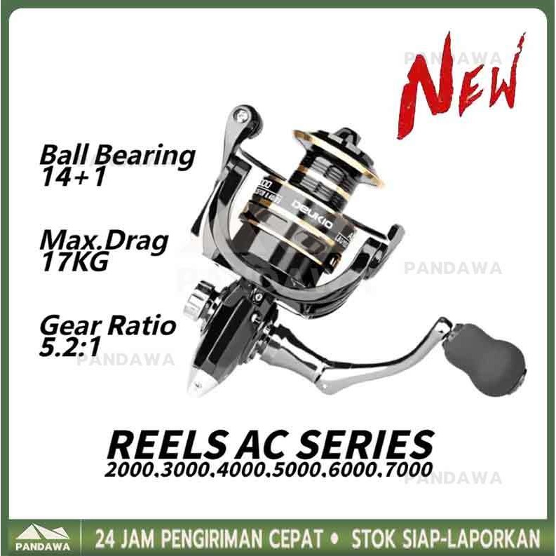 COD Reel pancing deukio spool metal ac2000-7000 spinning reel max drag 8kg maksimum tarikan 5.2:1 ac