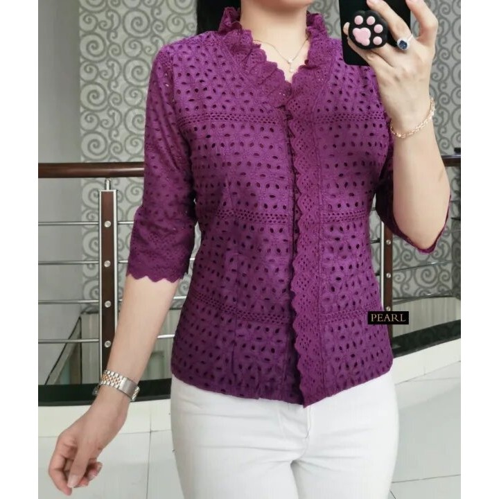 Blouse Fashion RN katun bolong Bangkok premium kancing depan lapis katun UK. L XL XXL