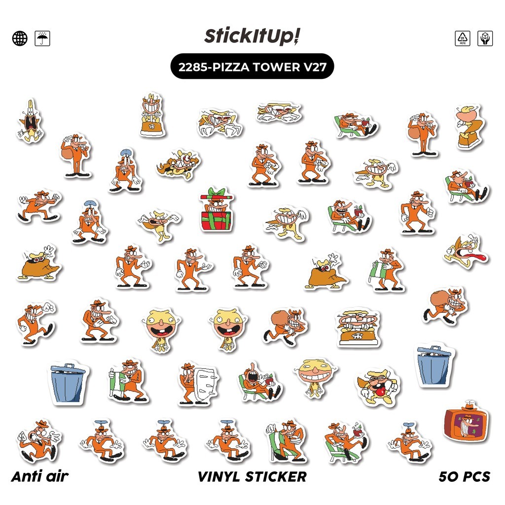 

COD✨ 50 Pcs Stiker PIZZA TOWER V27 Lucu Anti Air Untuk Dekorasi Notebook Sepeda Skateboard Handphone DIY