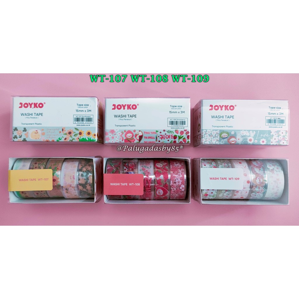 

(1 Set) GABUNGAN Washi Tape Plastik JOYKO WT-107 WT-108 WT-109 / Pita Perekat Selotip Warna Joyko