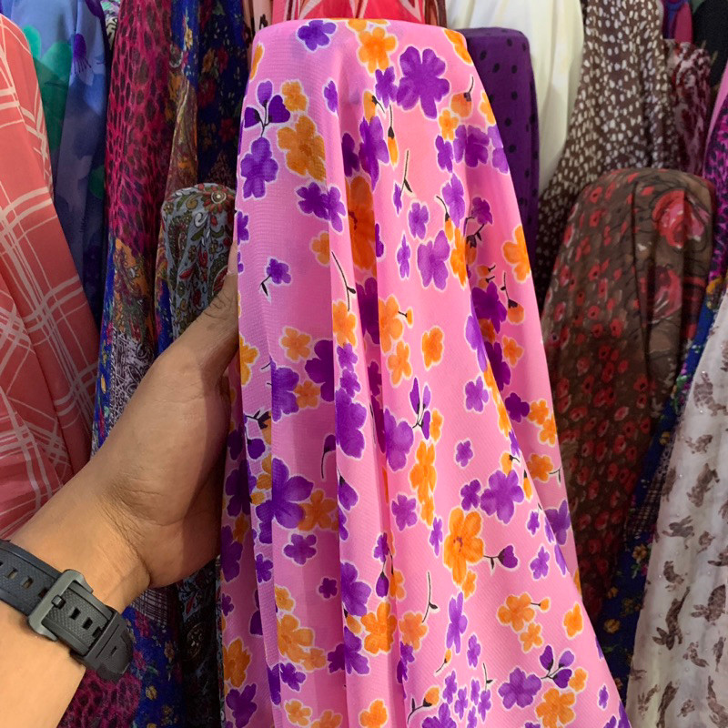 kain chiffon motif - kain sifon light bunga - kain ceruty - ceruty motif bunga - kain kebaya sifon