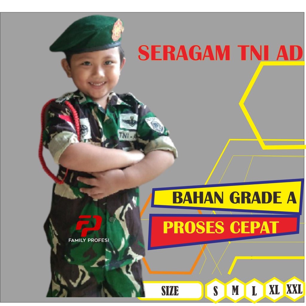 HY76T Baju Tentara Anak Laki Laki Perempuan Tni AD Seragam Sekolah Tk Usia 3 Sampai 7 Tahun