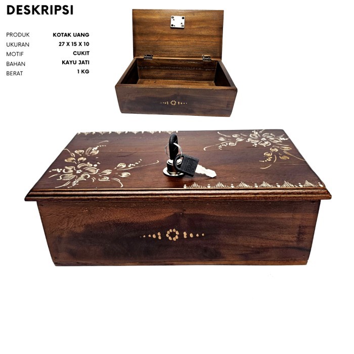 Box Kotak tempat penyimpanan Uang Pakai Kunci Kayu Jati