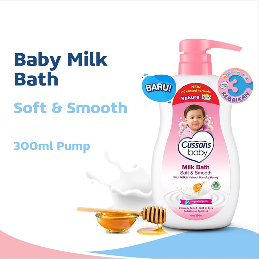 Cussons Baby Milk Bath Soft & Smooth 300ml Pump - Sabun Mandi Cair Bayi