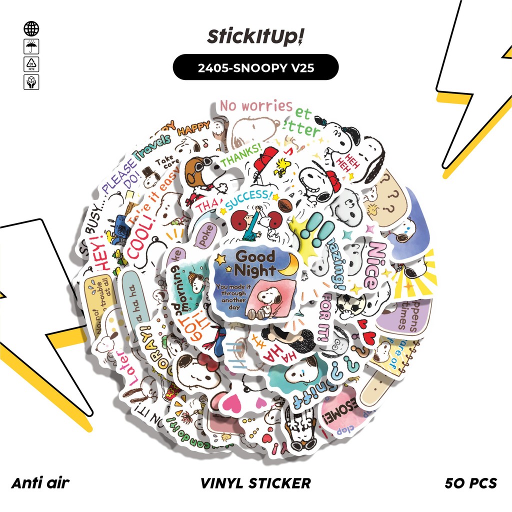

COD✨ 50 Pcs Stiker Pack SNOOPY V25 Lucu Aesthetic Vynil Waterproof untuk Freebies Sticker Buku Journal Casing HP Laptop