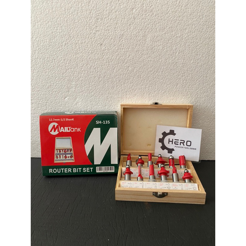Mailtank Mata Profil Besar I/2 Set 12 Pcs Router Bit Set Mata Ukir Kayu Kuat Dan Tahan Lama SH135 OR