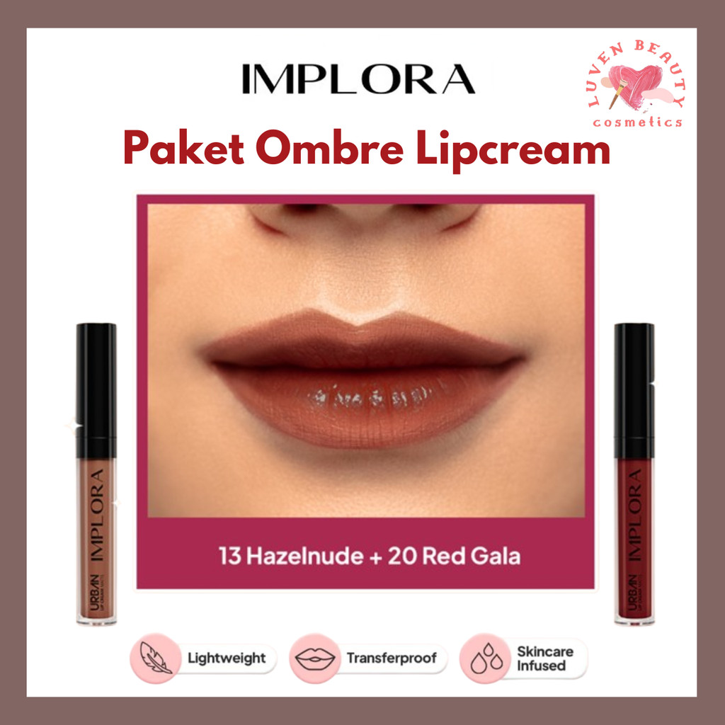 Paket Ombre IMPLORA Urban Matte Lip Cream | Dusky Nude & Brown Sugar | Lipcream Lipstick Lipstik