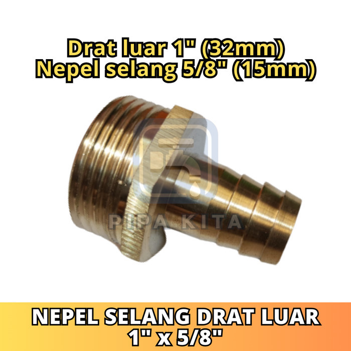Nepel Selang Drat Luar 1 x 5/8 Inch Kuningan Sambungan Drat Luar