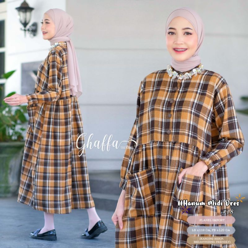 061024 Ghaffa The Label New Gamis Flanel Wanita Kekinian Dress Midi Flanel Import Jumbo Ld 110 - Han