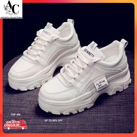 Sepatu Korea / Sepatu Wanita Sneakers Putih Platform Tinggi Korea Style RUFINE