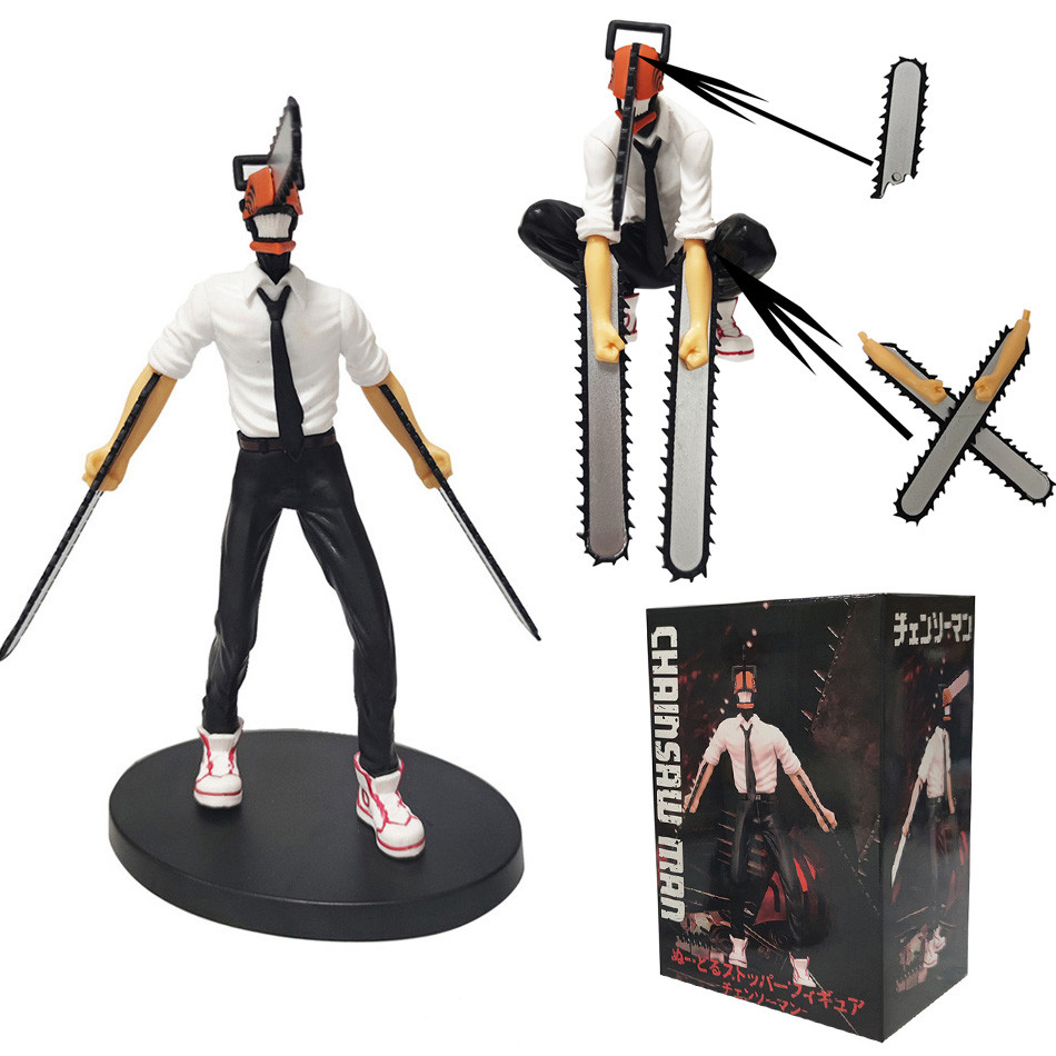 18CM Anime Chainsaw Man Denji Figure PVC Chainsaw Helmet Movable Power Makima Model Toy Boy Collecti