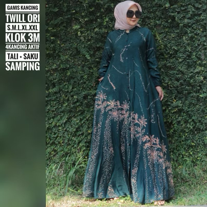 Gamis twill slim kancing / Gamis twill slim ukuran S M L XL XXL / Gamis twill cap malam asli batik