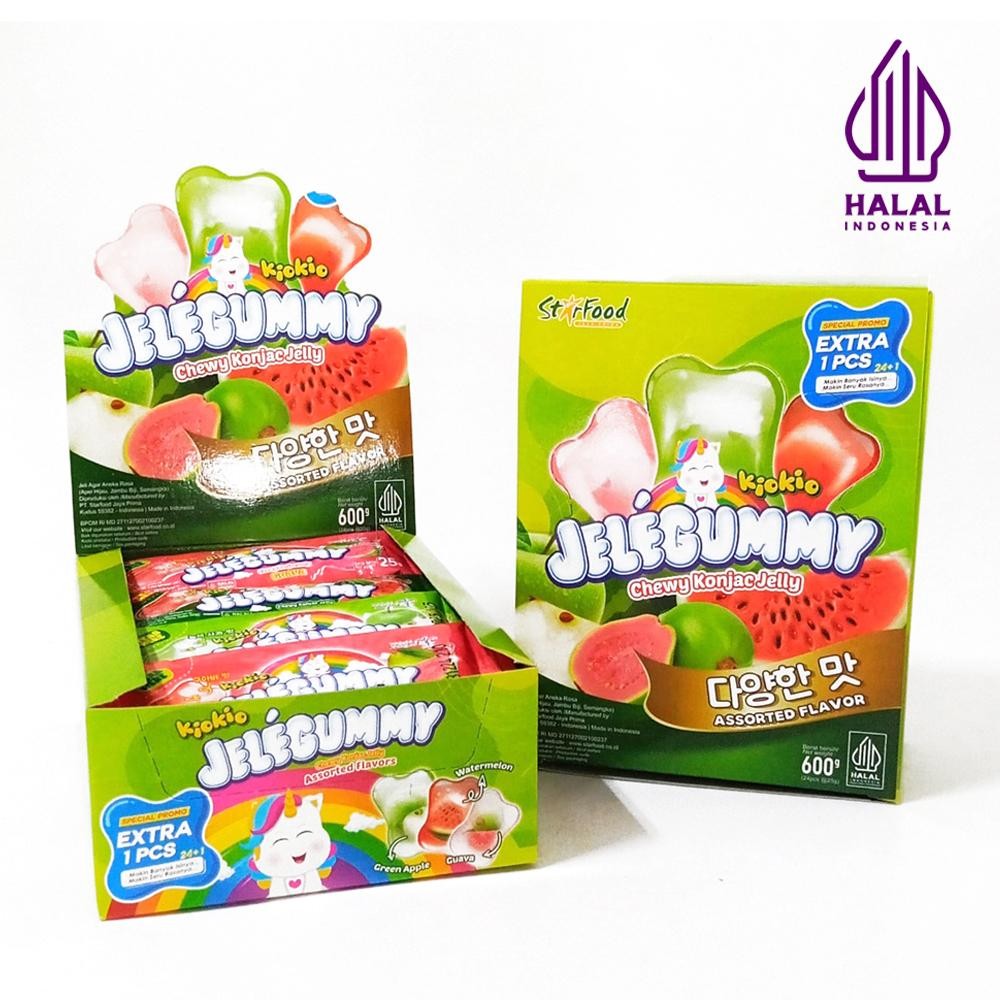 

Kiokio Jelegummy Assorted Green 600gr Green Apple Watermelon Guava Apel Semangka Jambu Jelly Food