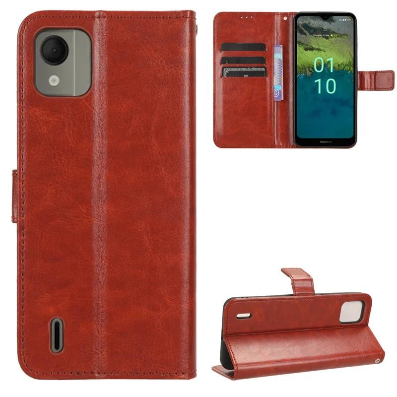 Casing HP Nokia C110 4G Case Bahan kulit sapi mewah asli Penutup Pelindung Kulit Stand for Nokia C11