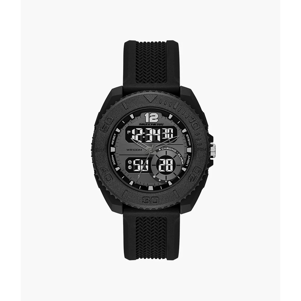 Skechers Analog Digital Black Silicone Jam Tangan Pria 44MM SR5240