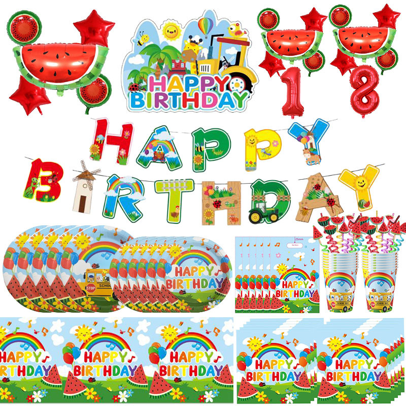 

Birthday Party Decoration Cartoon Theme Party Supplies Plate Napkin Cup Straw Balloon Banner Backdrop Decor for Kid Party Favors