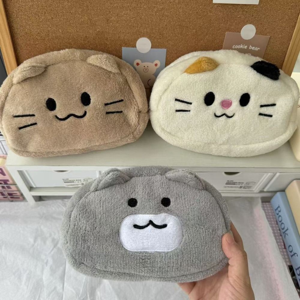 

Large Capacity Smile Cat Pencil Bag Zipper Blue Cat Plush Pencil Case Desk Organizer Kawaii Cat Makeup Bag School Supplies