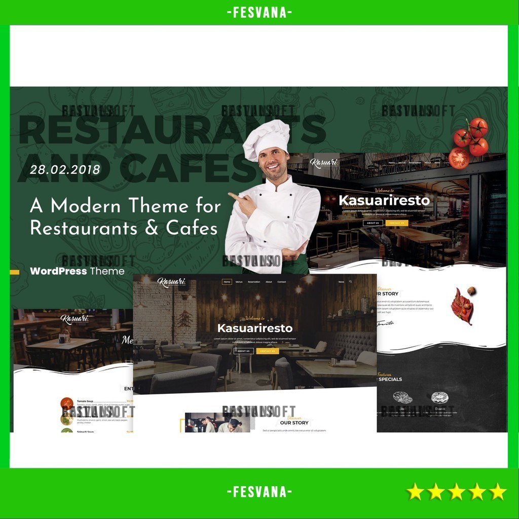 WORDPRESS THEME KASUARI | RESTAURANTS AND CAFES   D5128 TEMA TEMPLATE WEB BY FESVANA ORIGINAL