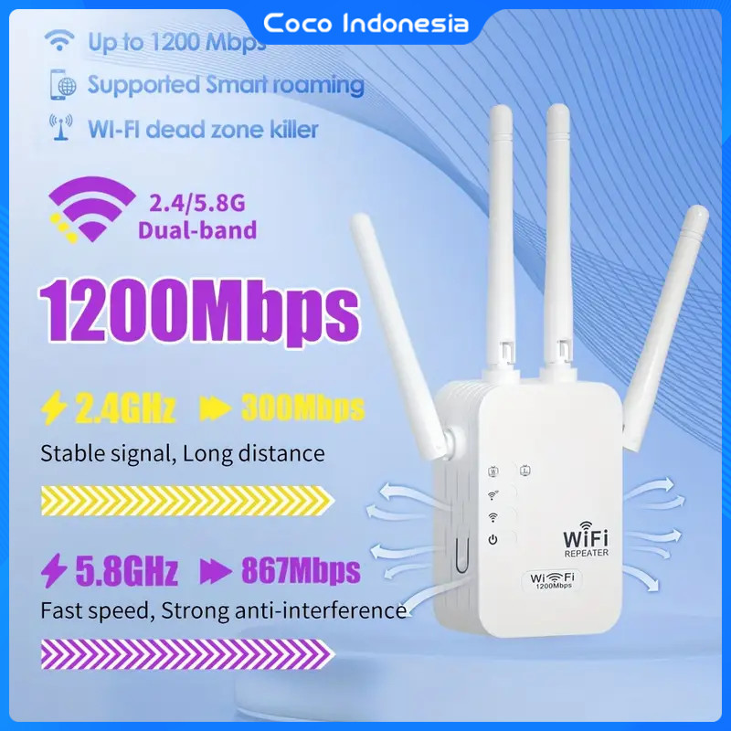Wi-Fi Extender Repeater Jarak Jauh 1200Mbps Wifi Penguat Ekstensi Sinyal Nirkabel Wi Fi Repeater 2.4
