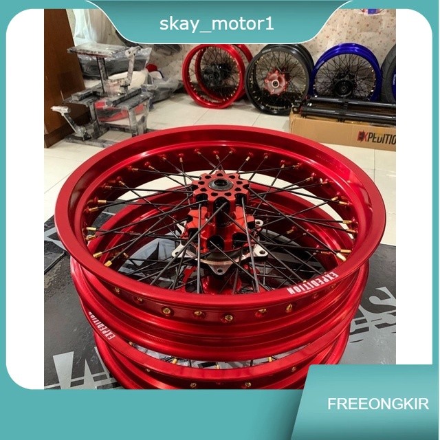 WHEELSET SUPERMOTO MOTOR CRF 150L KLX DTRACKER WR VELG SET TANPA BAN SCARLET EXPEDITION