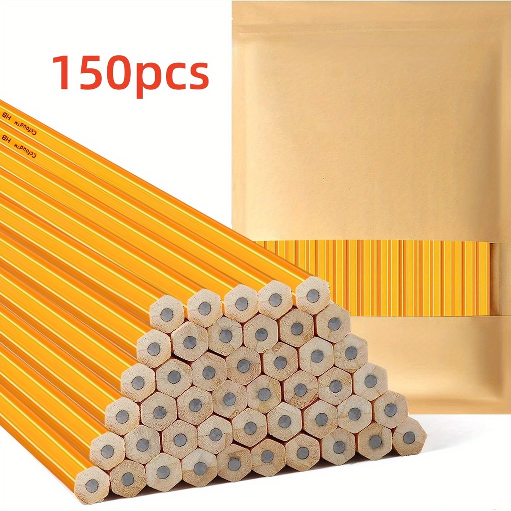

50/100/150pcs Pencils With Eraser Top, 2 HB Pencils Drawing And Sketching, Yellow Wood-Cased Pencils For Office,School Supplies