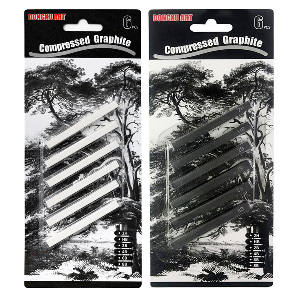 

6pcs Professional Pure Carbon Sketch Carbon Strip Pens Hard/Medium/Soft Woodless Charcoal Pencil Set Drawing Painting Supplies