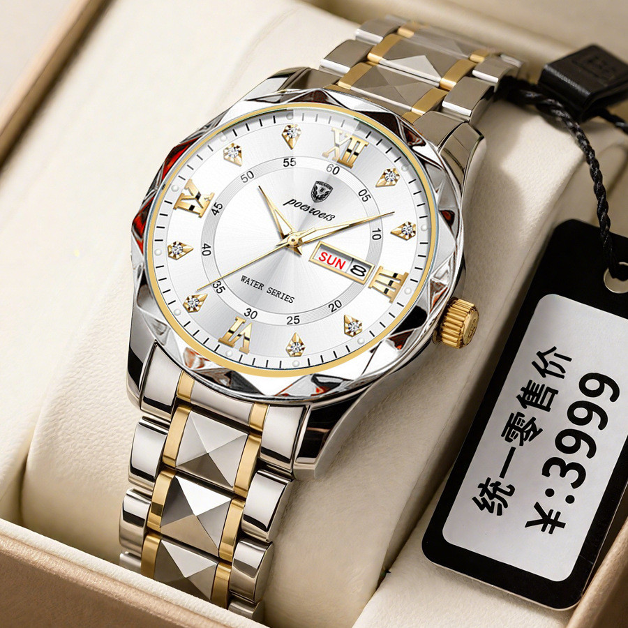 

9Butterfly Jam Tangan Pria Asli Tahan Air Luminous Jam Tangan Kalender Ganda Jam Tangan Kuarsa Pria Kaca Berbentuk Berlian