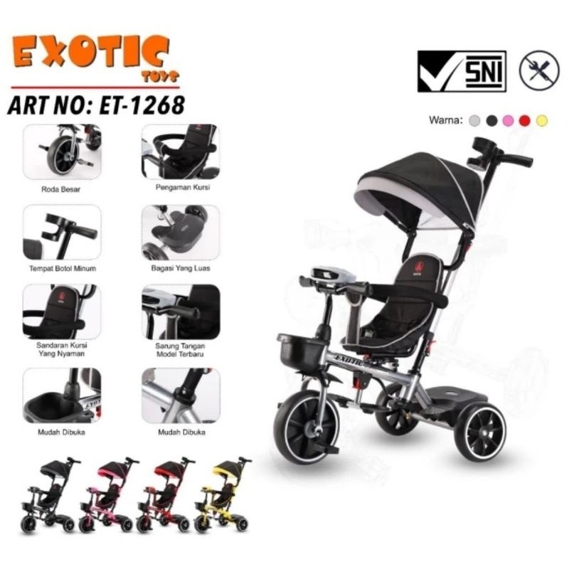 Stroller Exotic ET-1268 Sepeda Anak Roda Tiga ET 1268 ET1268 Tricycle 3