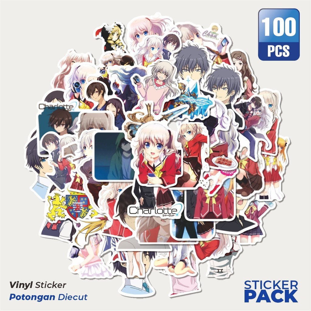 

100 PCS STIKER Anime Charlotte Waterproof Aesthetic- Untuk Laptop, Motor, dan Helm - Paper Stationery Pack